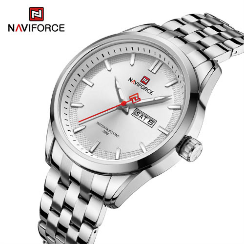 Naviforce 9203 Gents Chain Watch - White Dial- Silver Bezel- Silver Chain- TF Code NF605CM_img_3