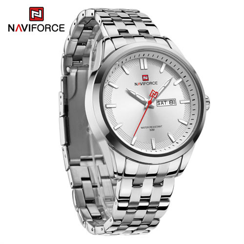 Naviforce 9203 Gents Chain Watch - White Dial- Silver Bezel- Silver Chain- TF Code NF605CM_img_4
