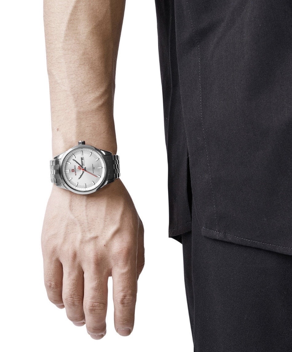 Naviforce 9203 Gents Chain Watch - White Dial- Silver Bezel- Silver Chain- TF Code NF605CM_img_6