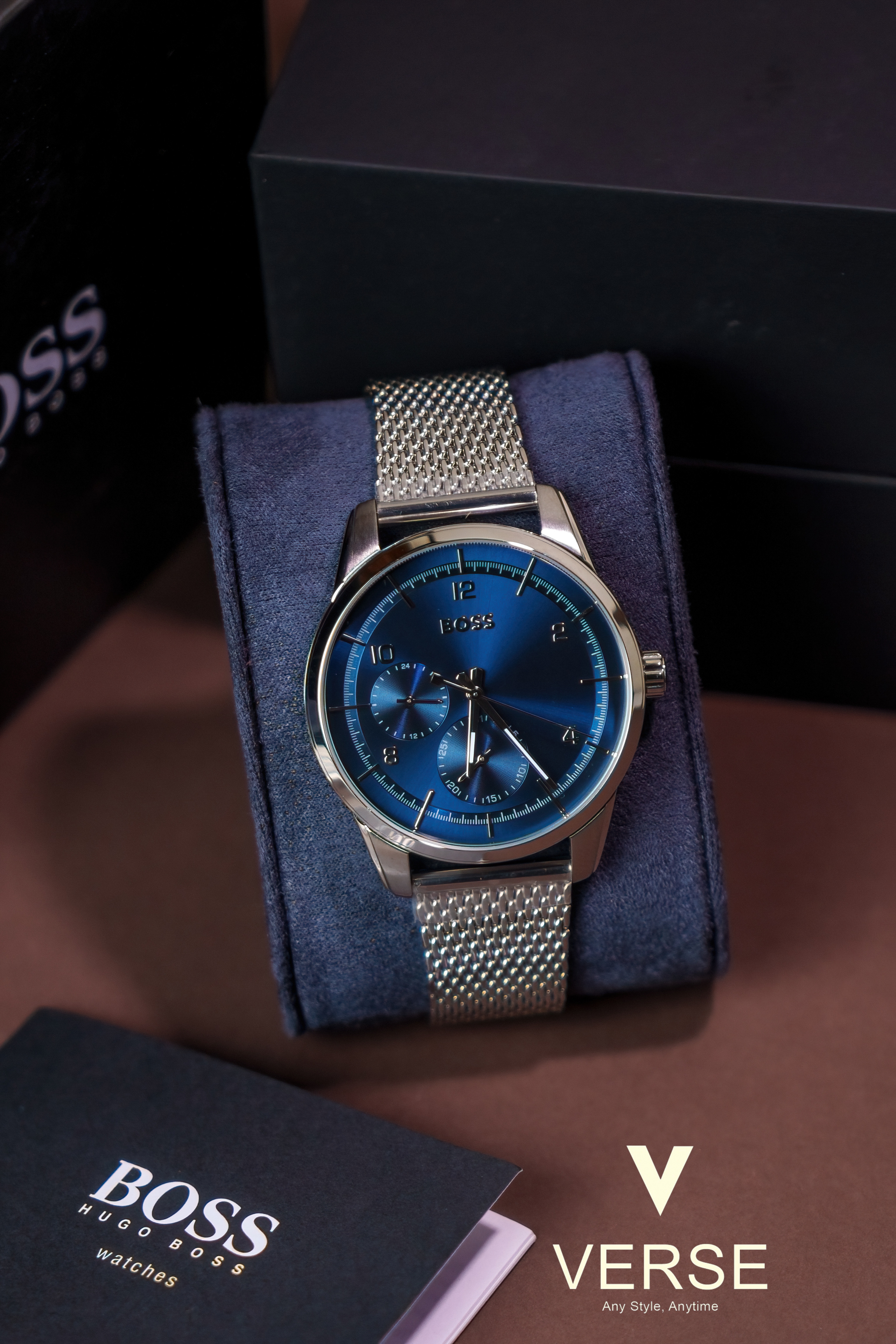 Hugo Boss Sophio 1513942 Men’s 42 mm Blue Dial Multifunction Watch – Mesh Bracelet