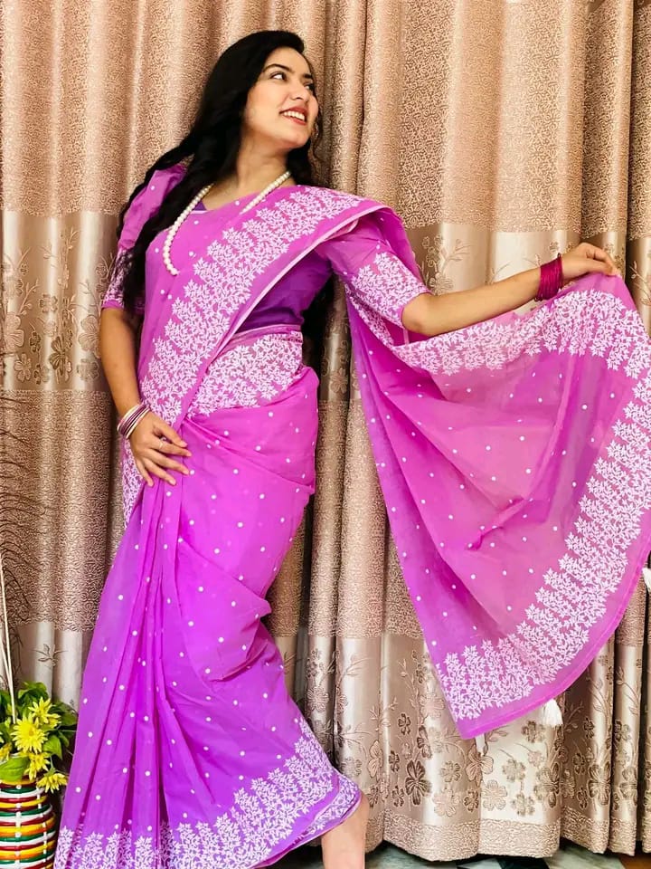 Half Silk Block Print Saree_img_0