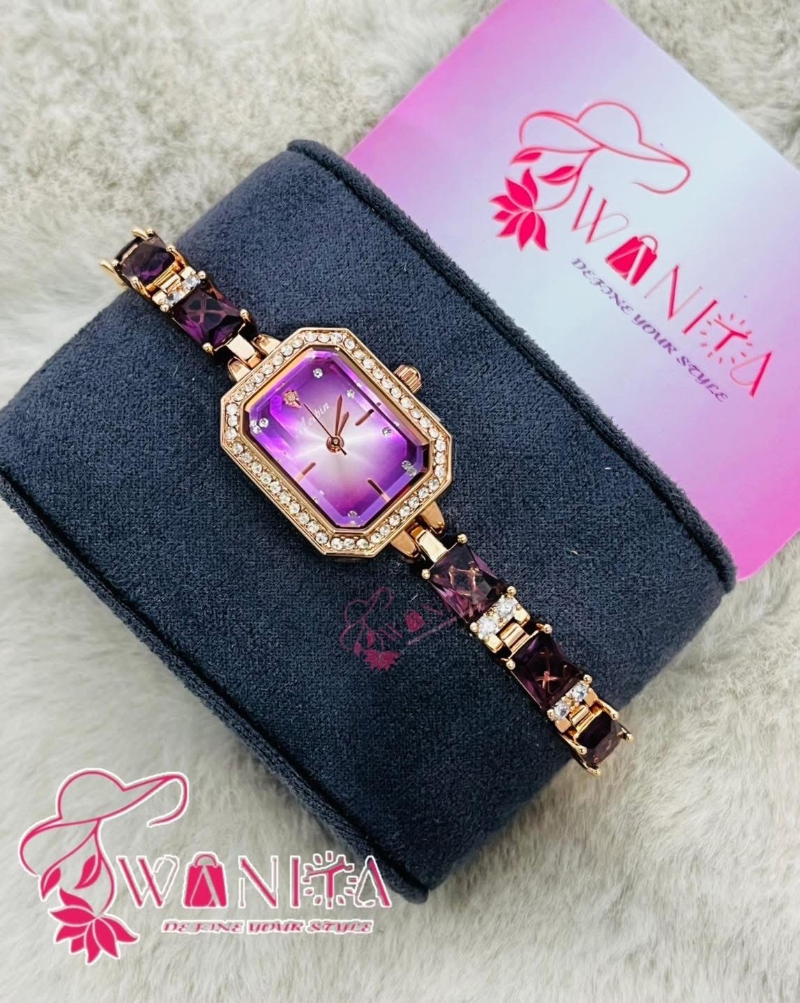 Meibin Ladies Purple Stone Bracelet Watch