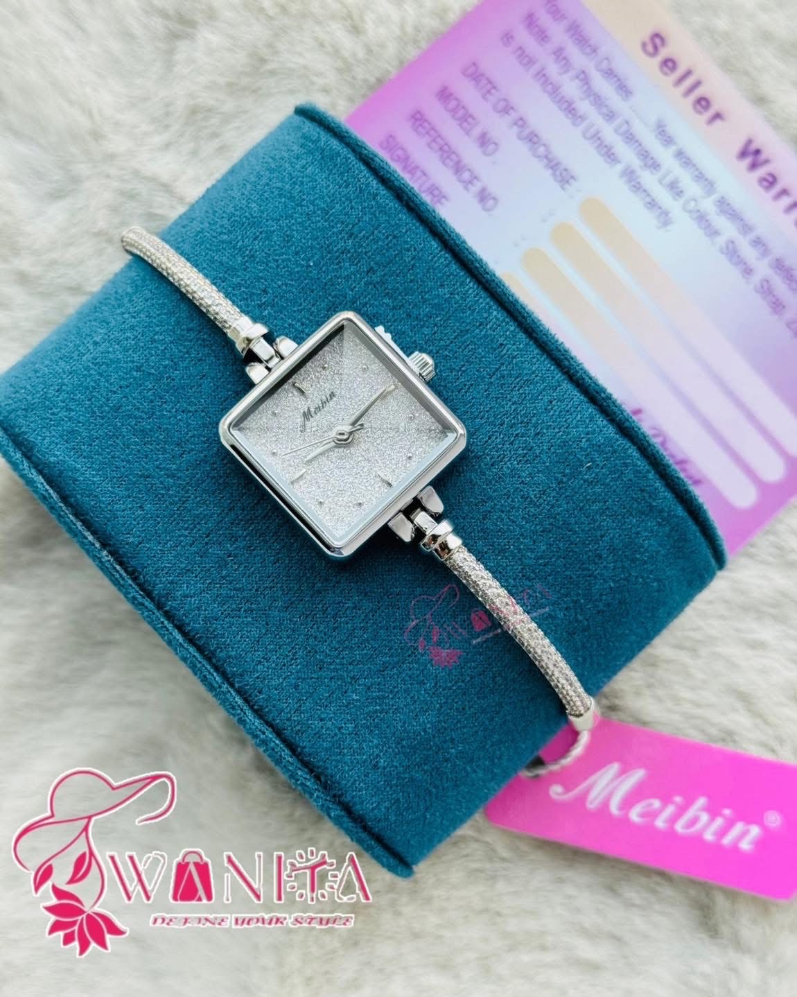 Meibin Ladies White Stone Bangle Watch