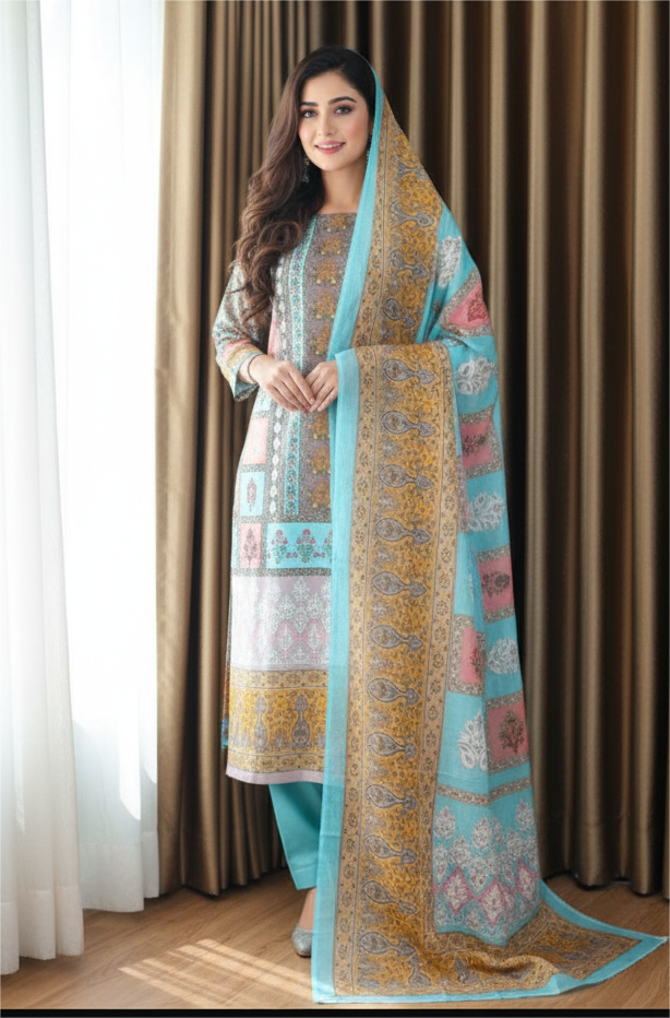 জমজম সুইস লোন প্রিমিয়াম থ্রি পিস(Unstitched)  WhatsApp/IMO: 01716-593156