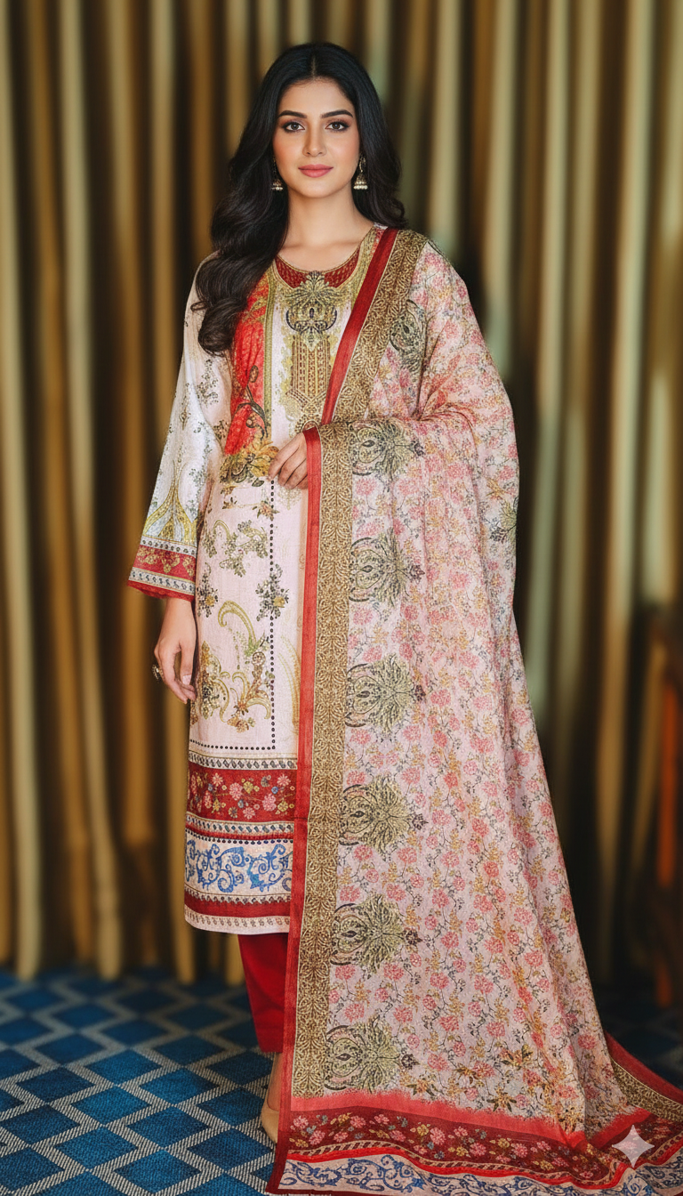 জমজম সুইস লোন প্রিমিয়াম থ্রি পিস(Unstitched)  WhatsApp/IMO: 01716-593156