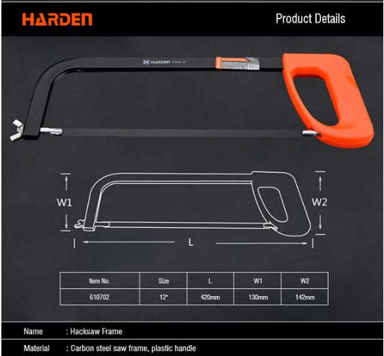 HARDEN 610702 Hacksaw Frame (Classic), 12", Adjustable Metal Hacksaw Frame \w blade; 610702_img_6