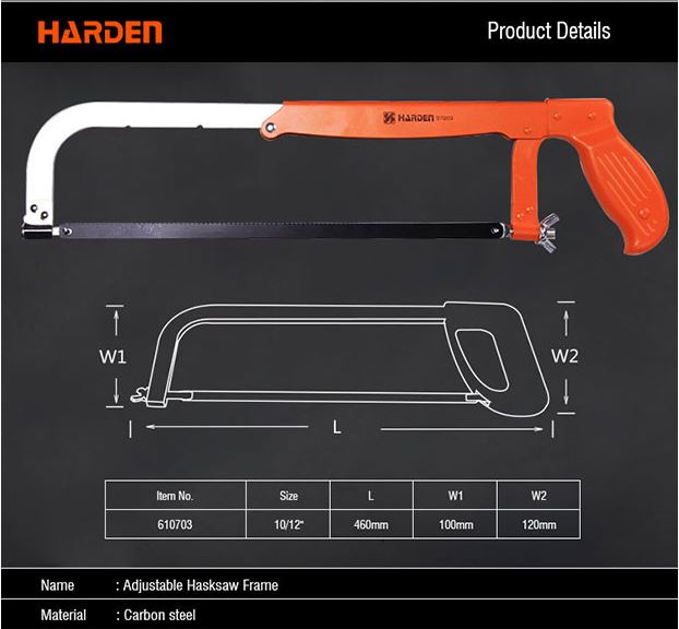 HARDEN Adjustable Hacksaw Frame (10"-12"); Professional Adjustable Hacksaw frame \w Blade; 610703_img_6