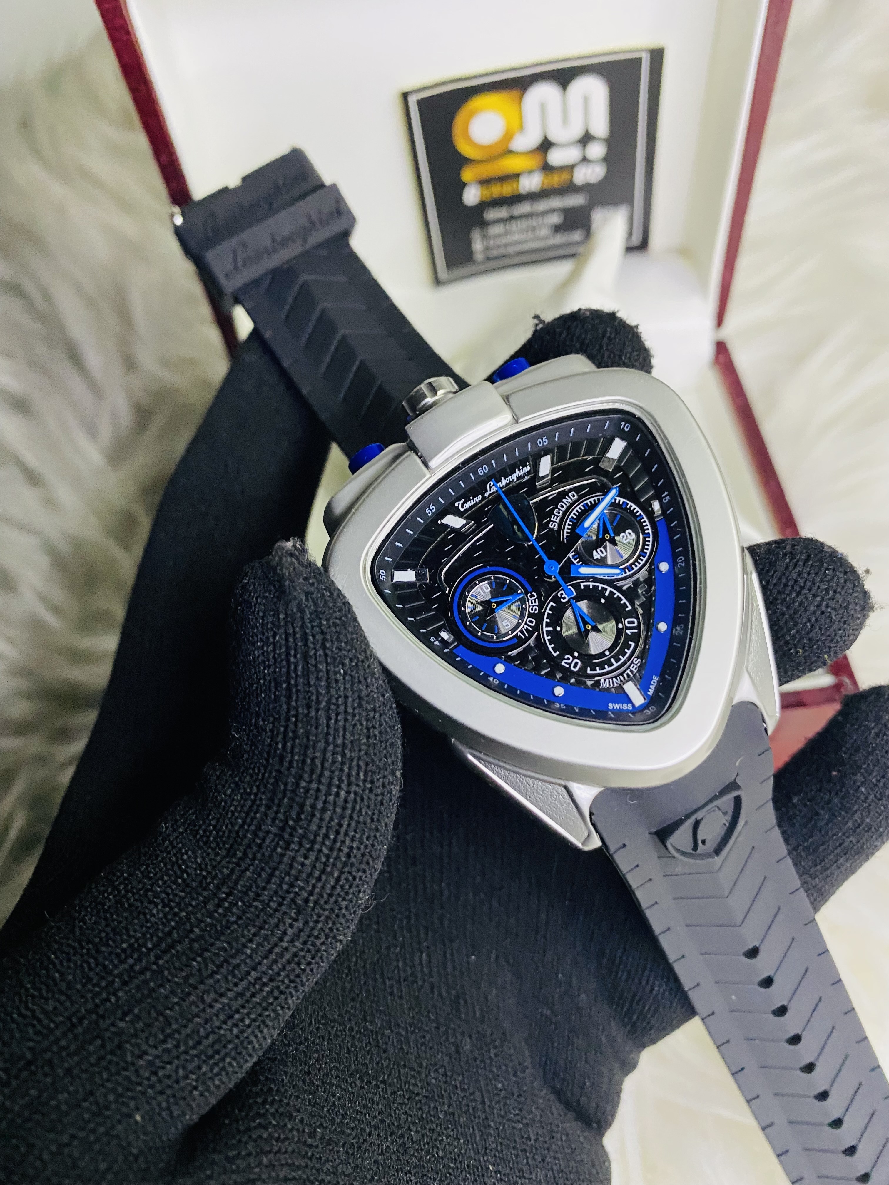 Lamborghini black belt blue dial