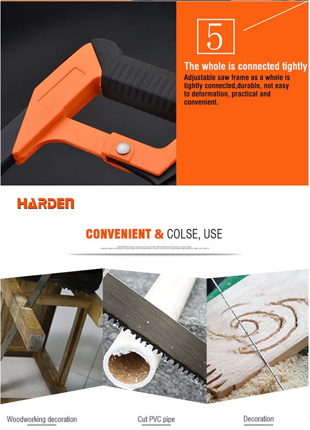 HARDEN 12” Square Hacksaw Frame, Aluminium D Type Handle, High Tension Hacksaw Frame with Front Grip, 45° and 90° Cutting Angle Design, Professional quality; 610705_img_6