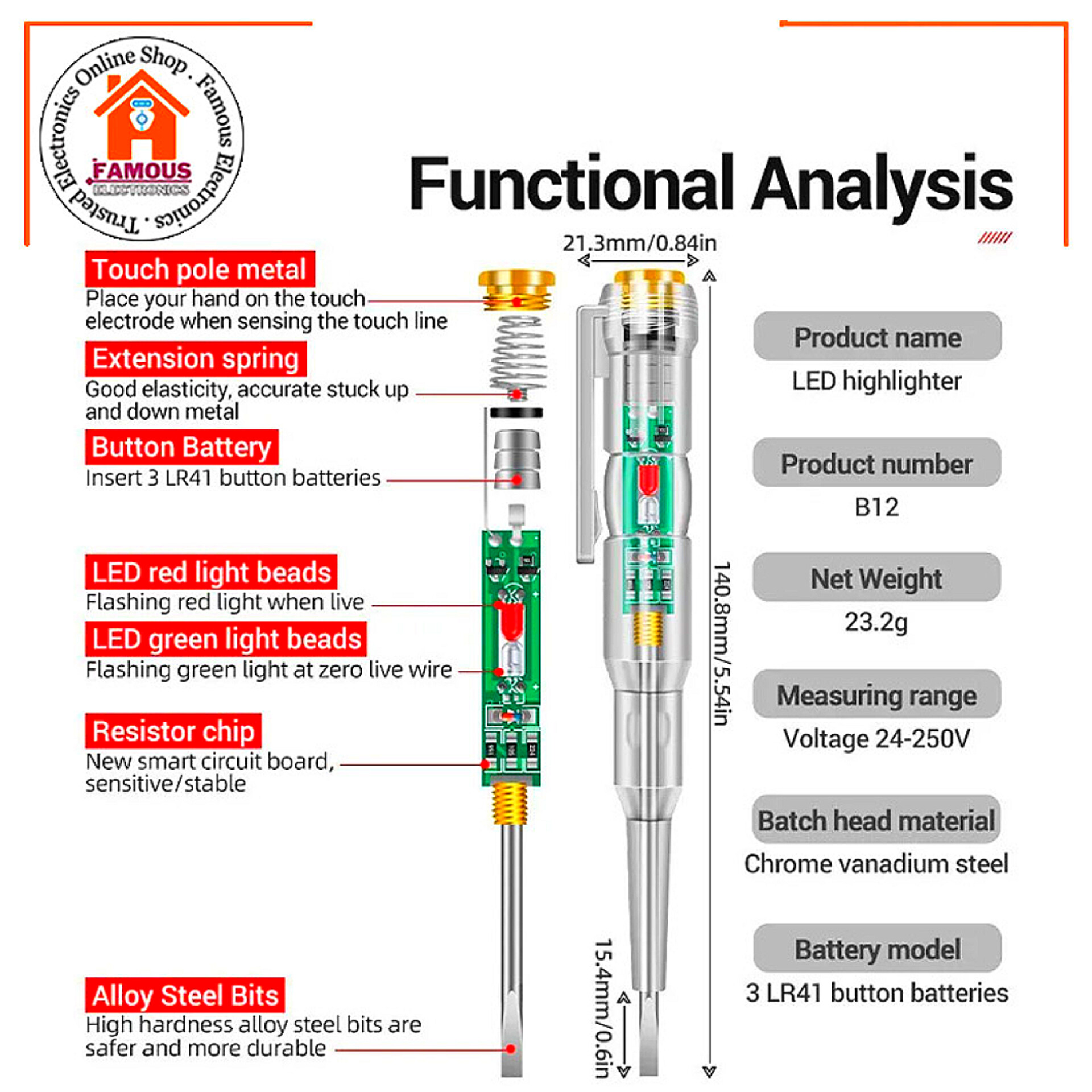Intelligent Waterproof Voltage Tester Pen Power Voltage Detector Electricity Detector Test Pencil With High Brightness Led Light Electrical Indicator Tool With Screwdriver_img_1