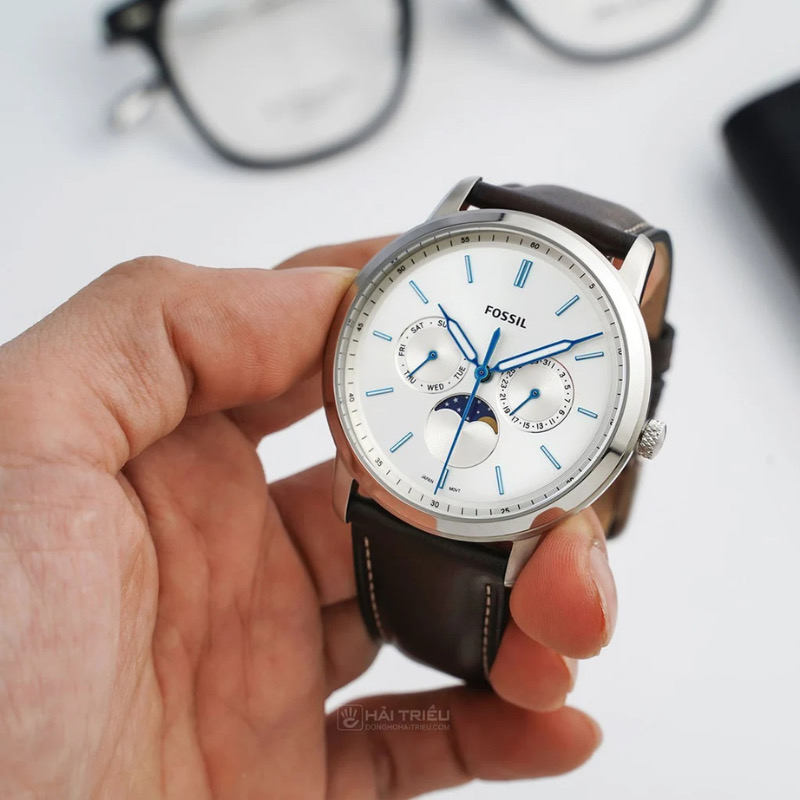 Fossil Neutra Moonphase FS5905 Men’s 42 mm Silver Multifunction Watch – Brown Leather_img_1
