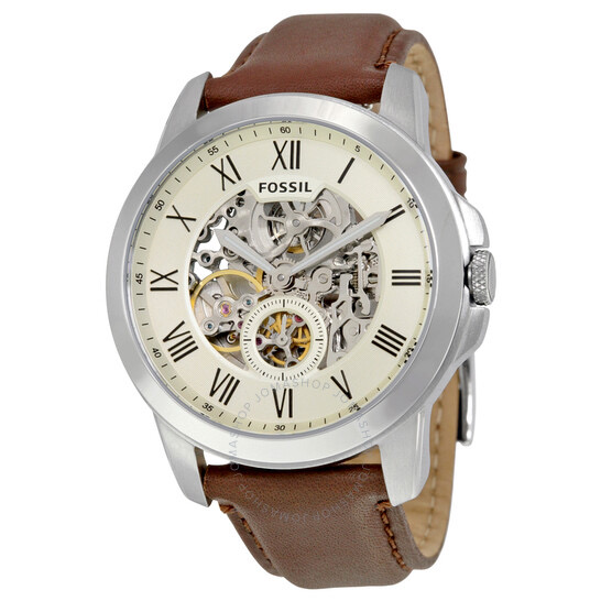 Fossil Grant ME3052 Men’s 44 mm Automatic Skeleton Dial Watch – Brown Leather_img_1