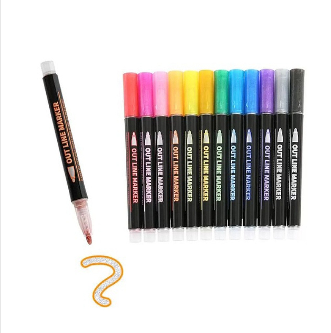 Double line contour pen 8 color graffiti pen metal greeting card pen_img_0