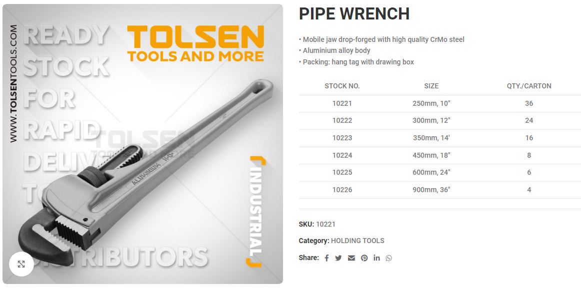 TOLSEN Lightweight Industrial Solid Aluminum Pipe Wrench ( 10" | 12" | 14" | 18" | 24" | 36" | 48" )_img_9