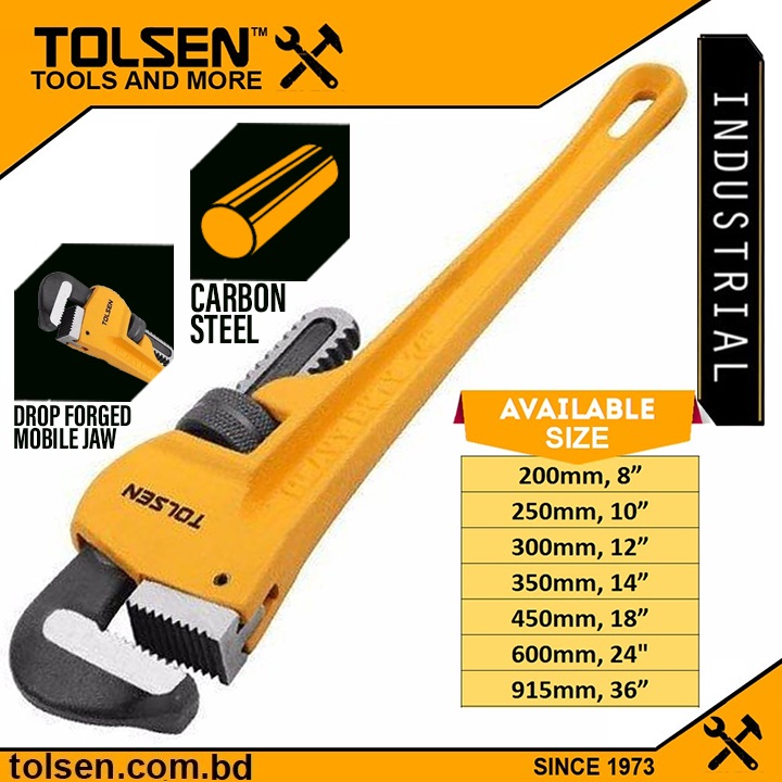 TOLSEN Heavy Duty Pipe Wrench ( 8" | 10" | 12" | 14" | 18" | 24" | 36" ) High quality Carbon Steel