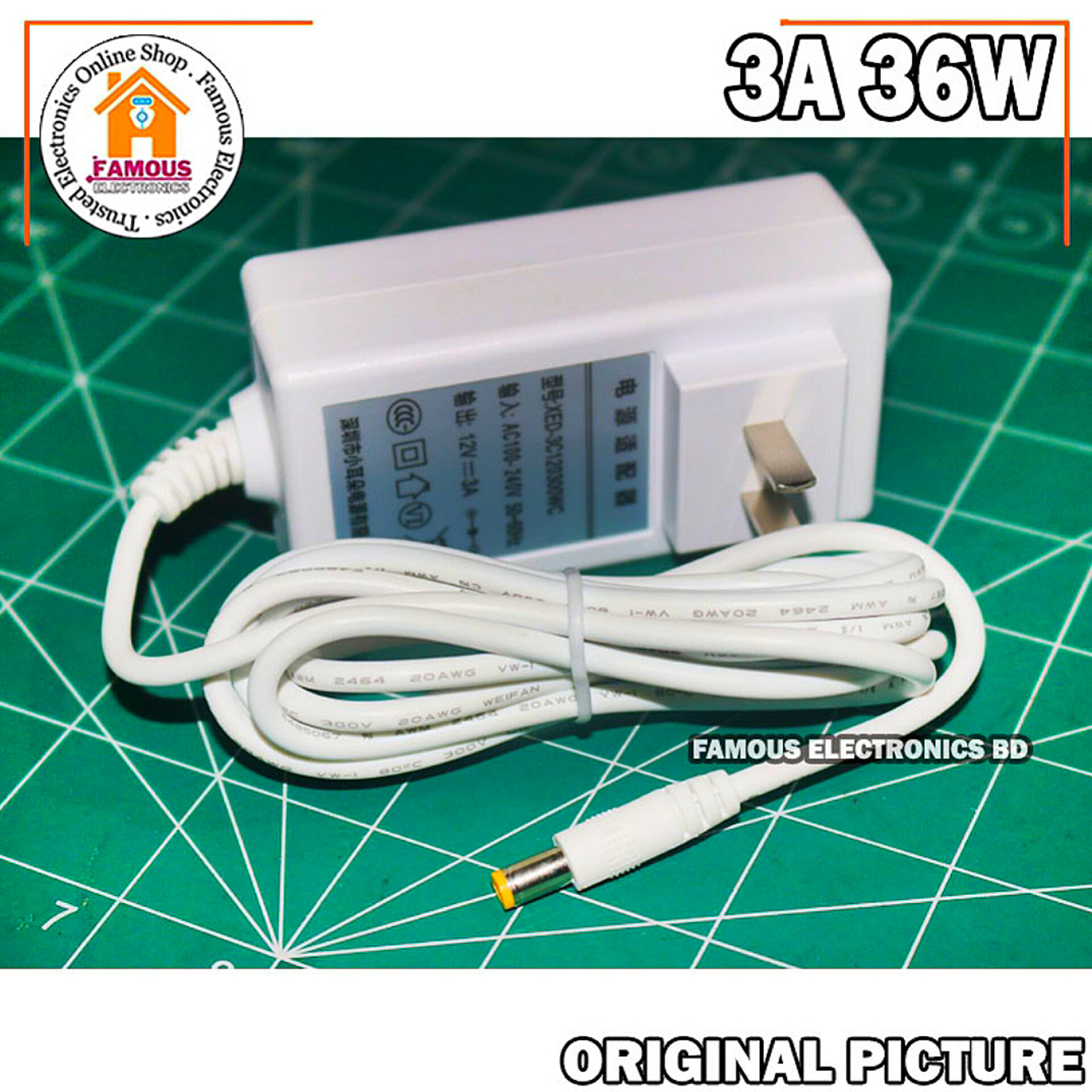 DC 12V 3A 36W AC 100-240V Converter Adapter Charger Power Supply 3A High Quality Adaptor (White)_img_1