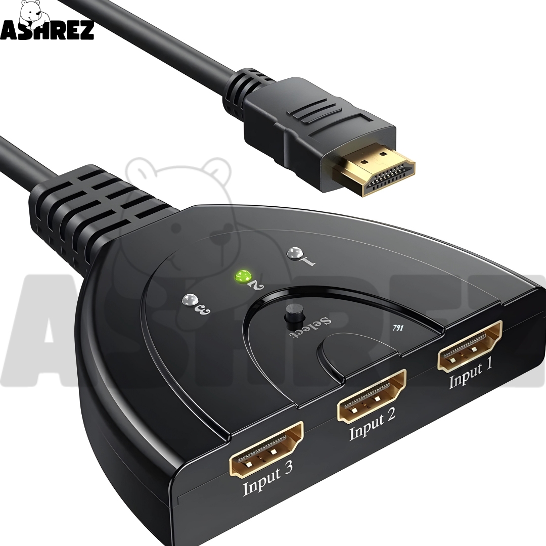 4K HDMI Switch 3-in-1 Out with Pigtail Cable - Black
