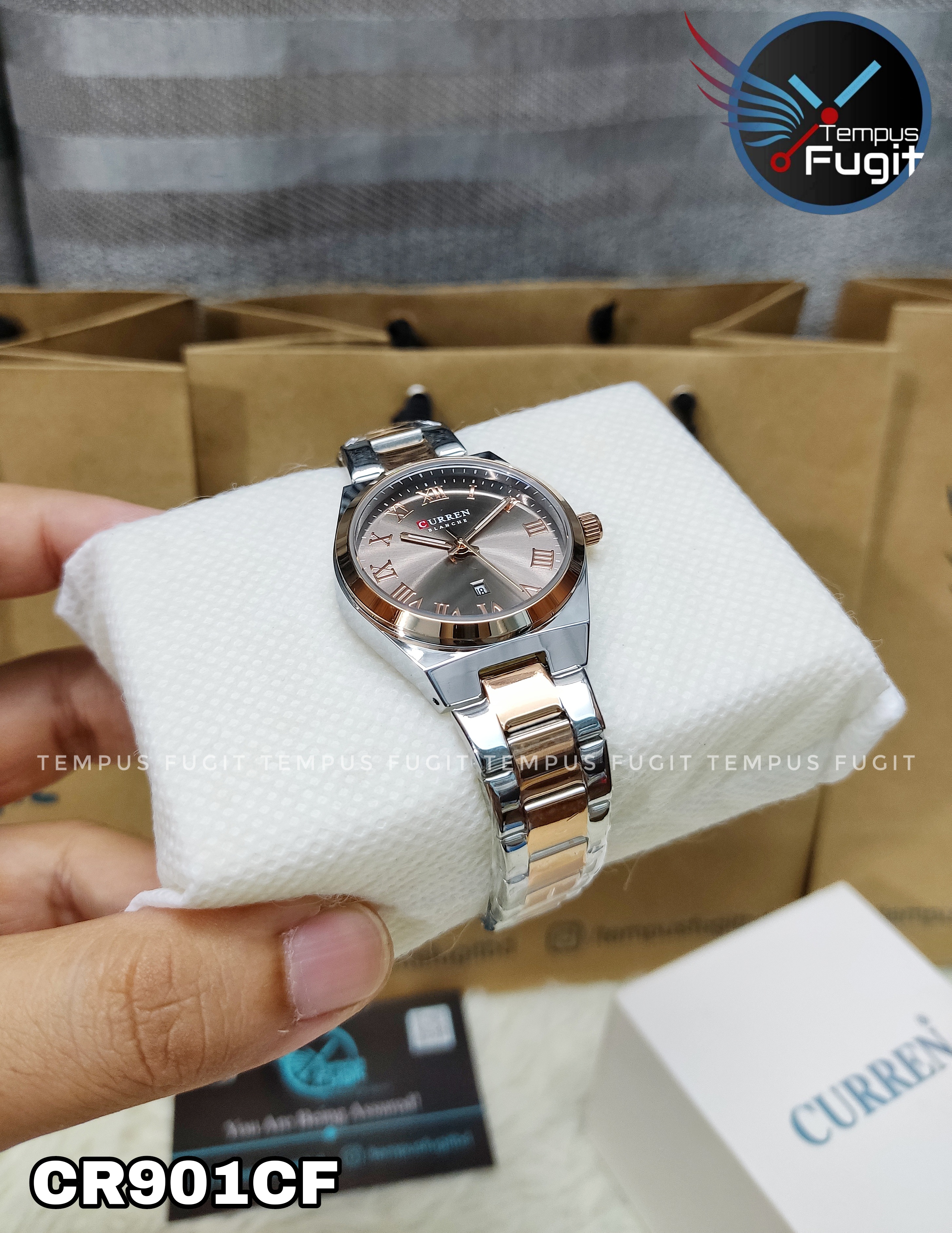 Curren 9095 Ladies Chain Watch- Grey Dial- Rose Golden Bezel- Silver+Rose Golden Chain- TF Code CR901CF_img_5