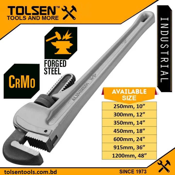 TOLSEN Lightweight Industrial Solid Aluminum Pipe Wrench ( 10" | 12" | 14" | 18" | 24" | 36" | 48" )