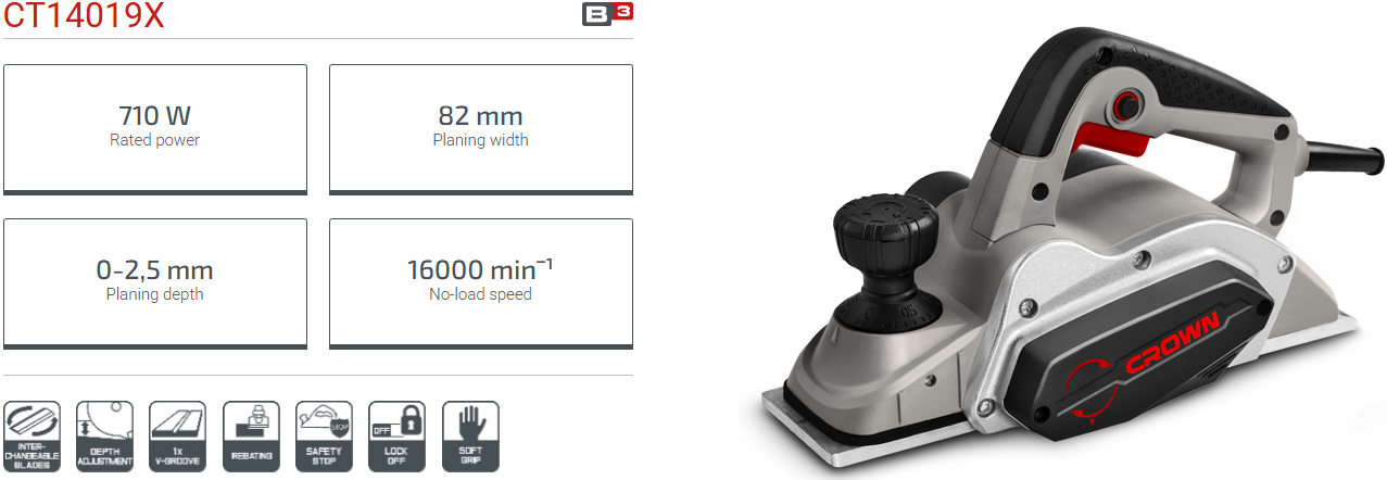 CROWN CT14019 Professional Power Planer, 710W, 2.5mm, 82mm; Model: CT14019_img_2