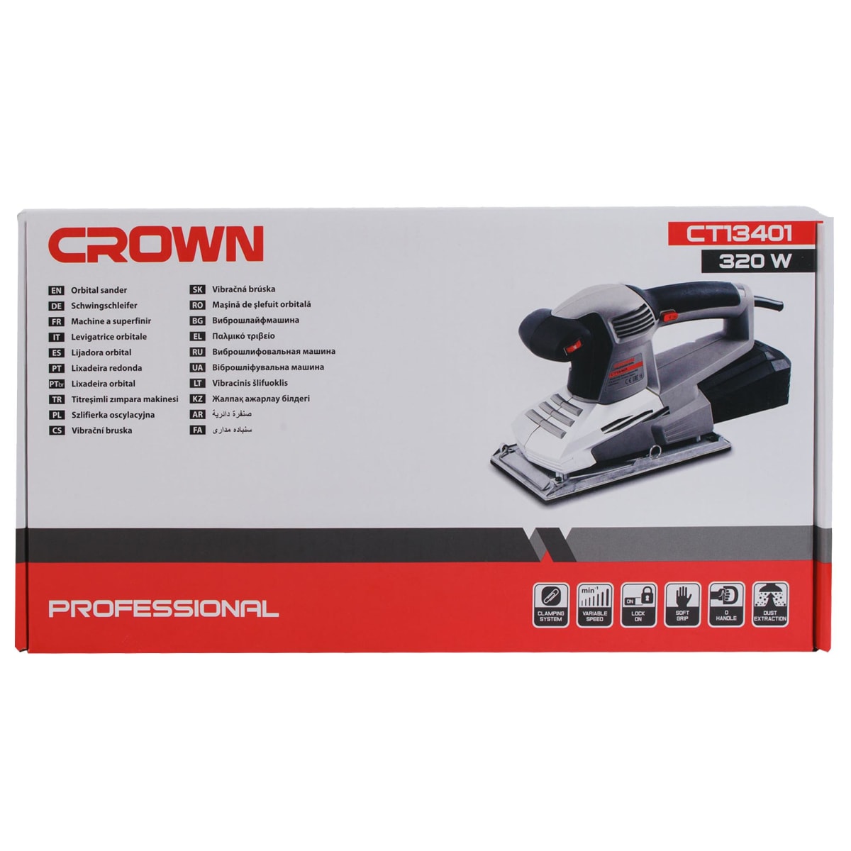CROWN CT13401 Professional Finishing Orbital Sander, 300W, square, 230x115mm (1/2" sheet); Model: CT13401_img_1