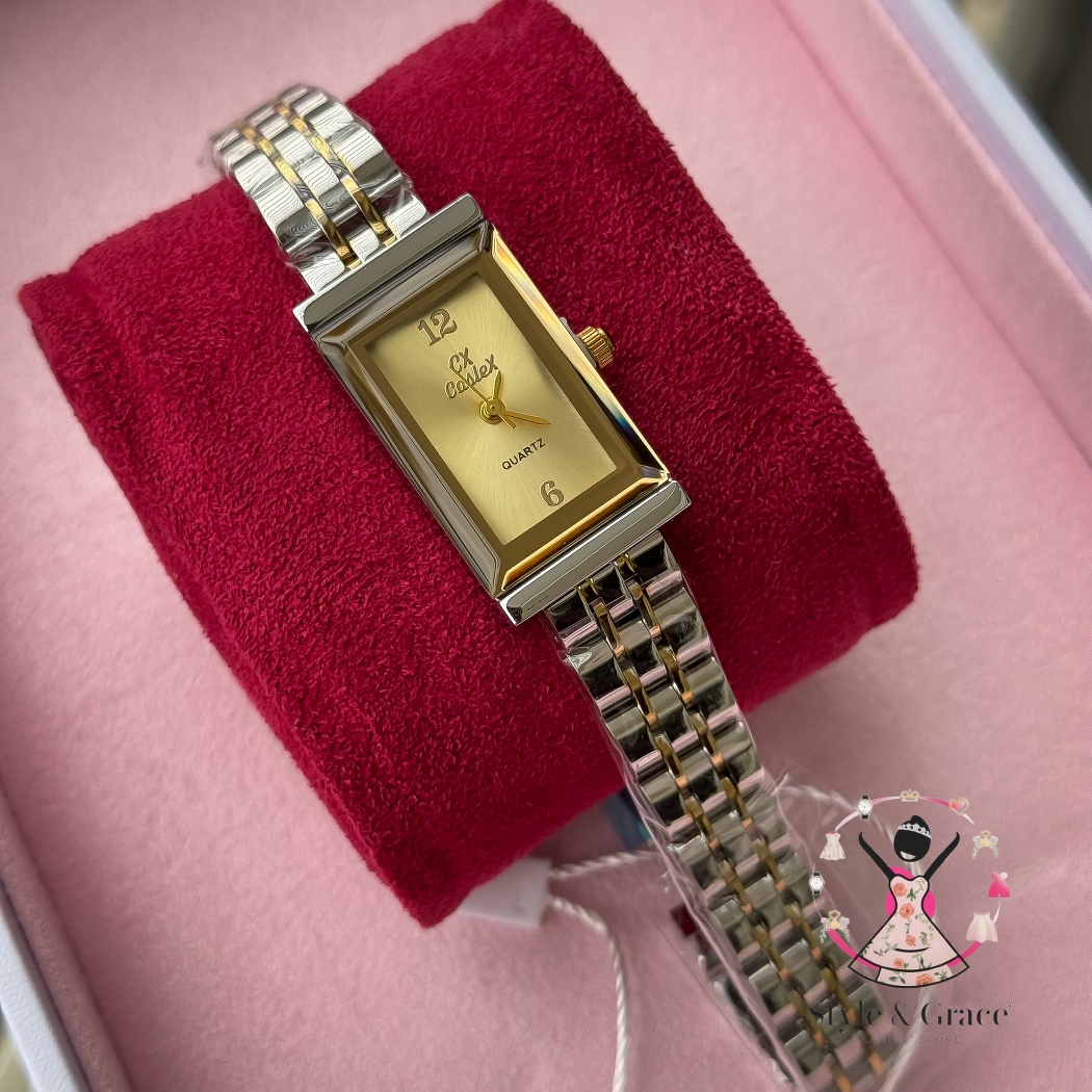 Caslex | CX- | Authentic Dual Tone | Long Square Shape | Gold Dial_img_1