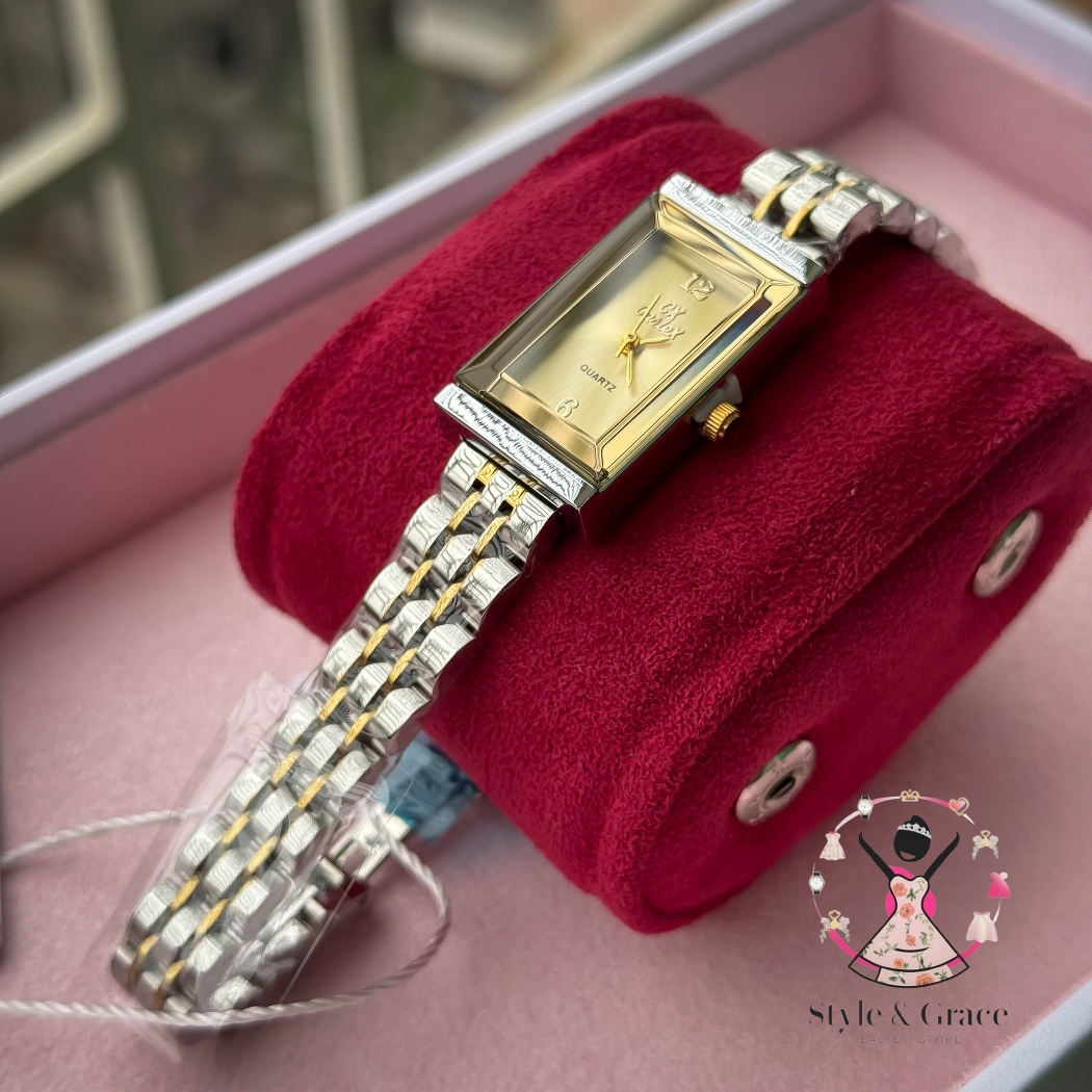 Caslex | CX- | Authentic Dual Tone | Long Square Shape | Gold Dial_img_2