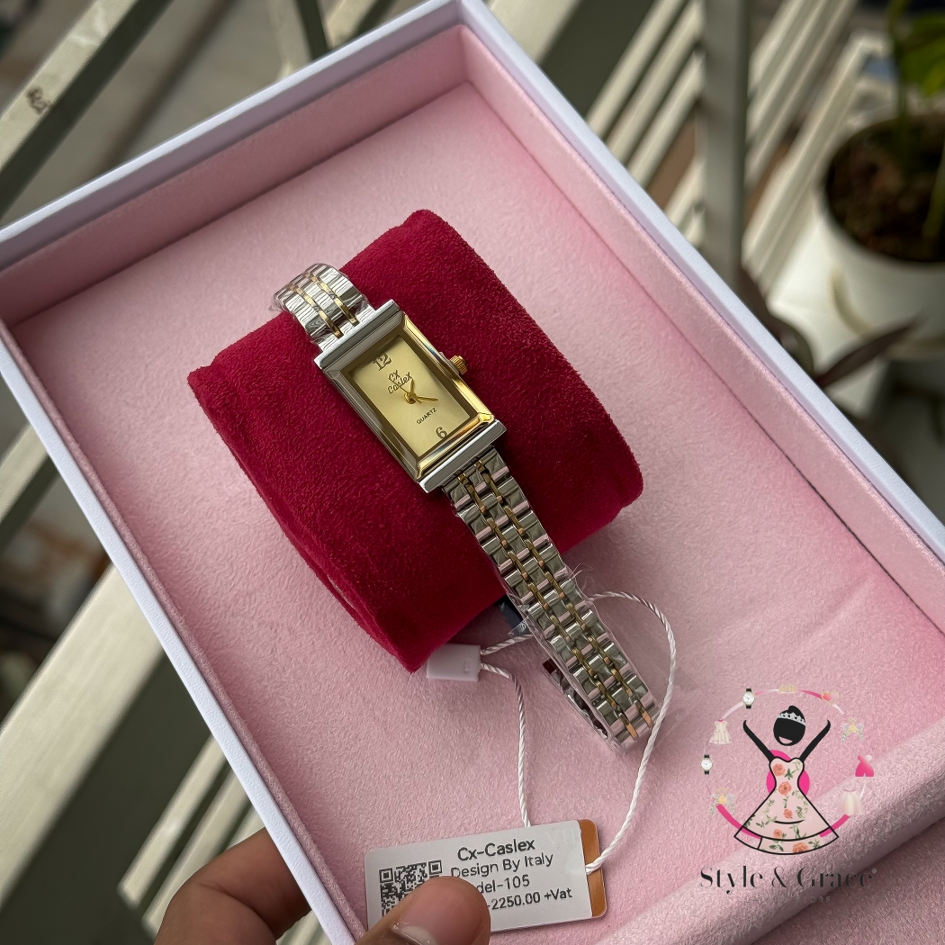 Caslex | CX- | Authentic Dual Tone | Long Square Shape | Gold Dial_img_3