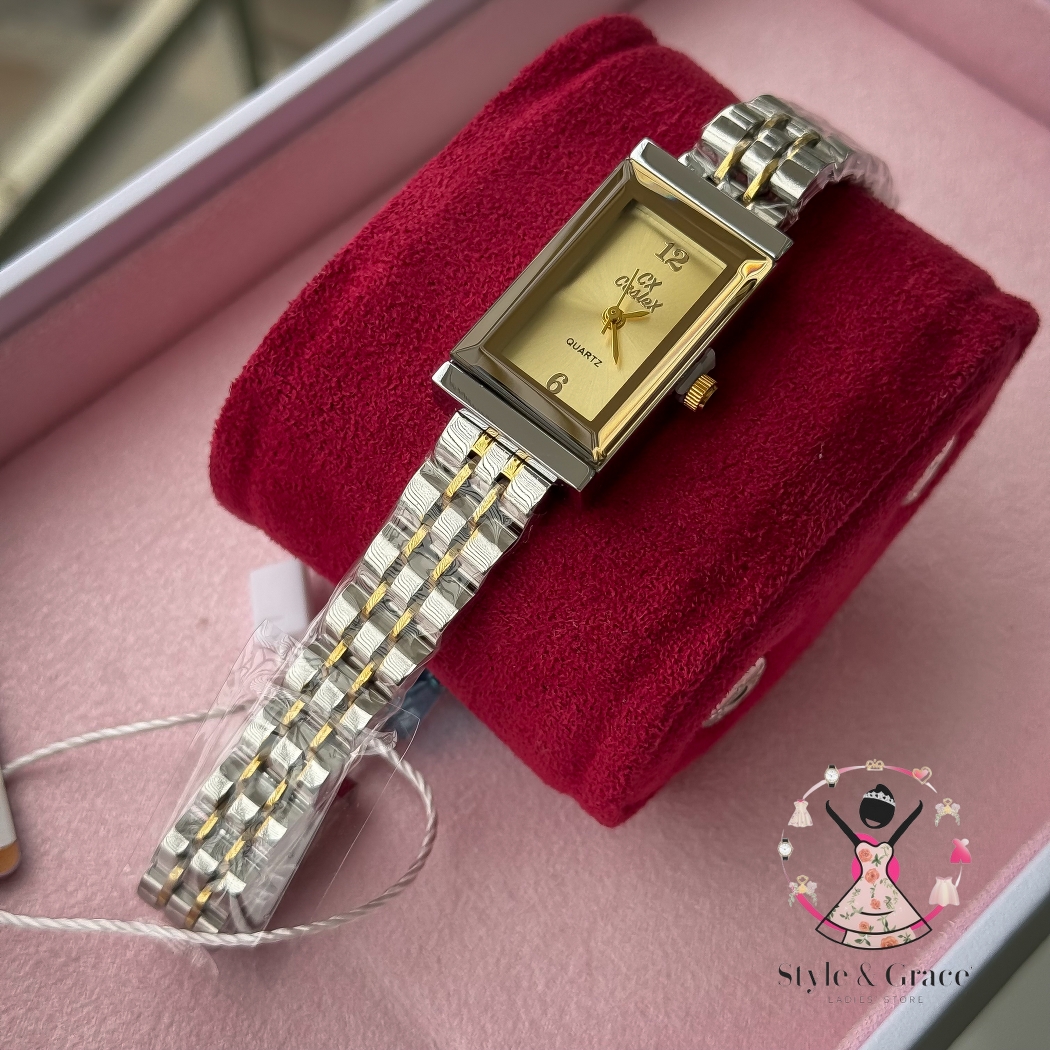 Caslex | CX- | Authentic Dual Tone | Long Square Shape | Gold Dial_img_4