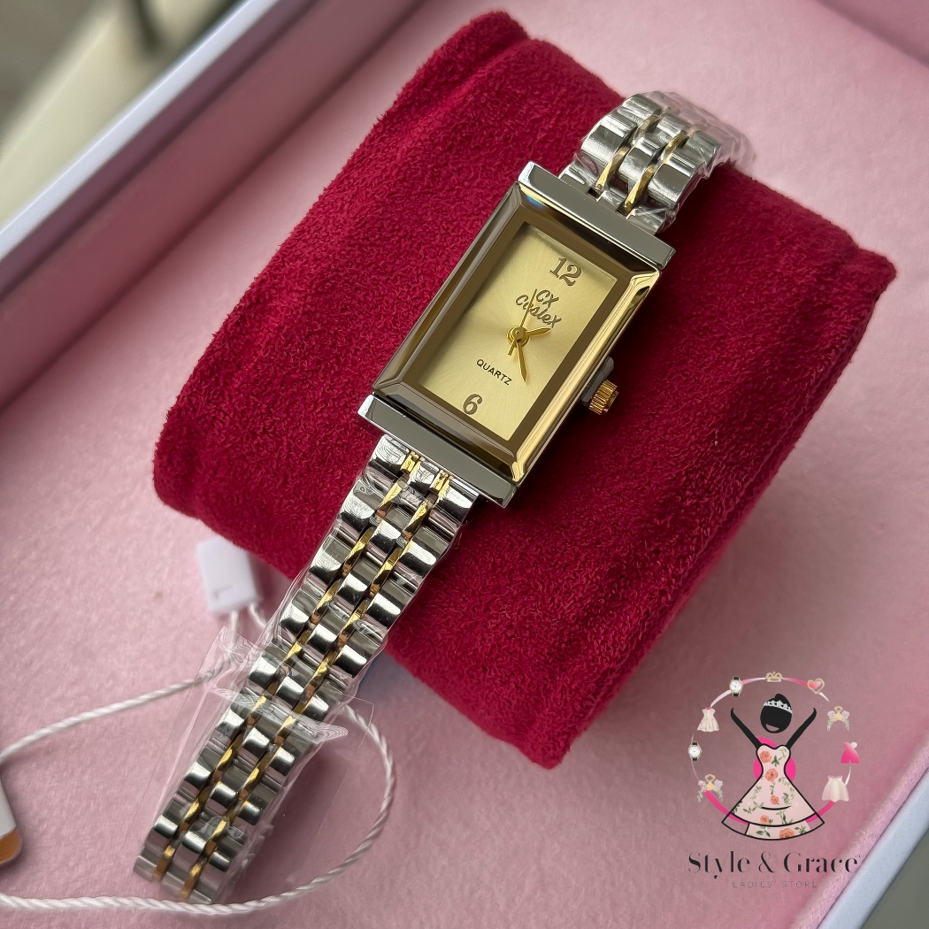Caslex | CX- | Authentic Dual Tone | Long Square Shape | Gold Dial_img_5