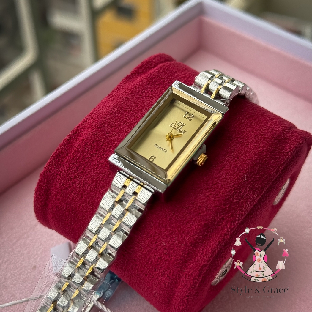 Caslex | CX- | Authentic Dual Tone | Long Square Shape | Gold Dial_img_6