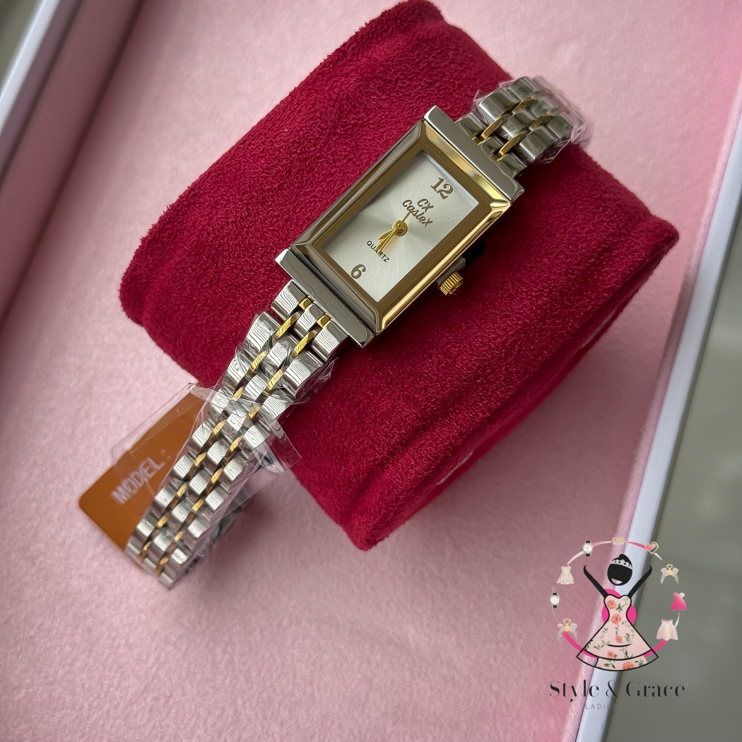 Caslex | CX- | Authentic Dual Tone | Long Square Shape | White Dial