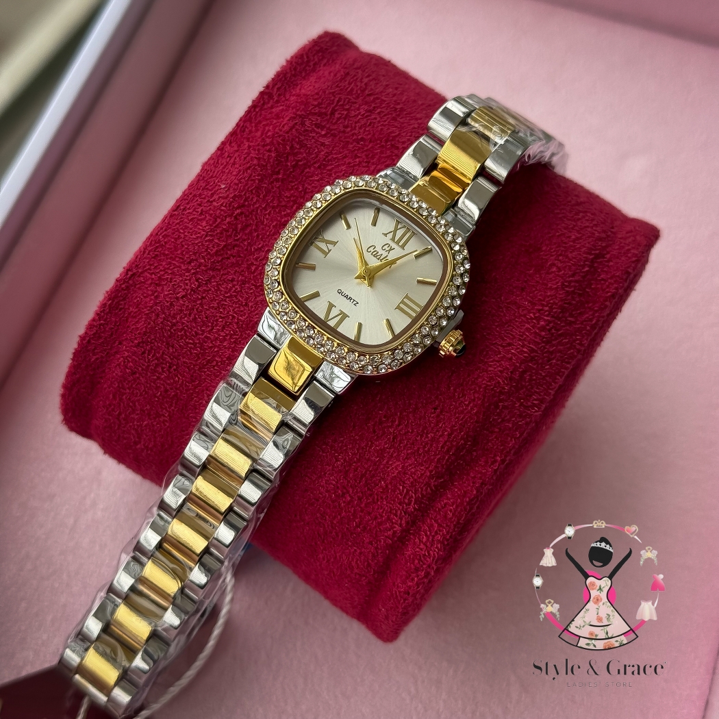 Caslex | CX- | Authentic Dual Tone | Soft Square Dial | Pearl White Dial Stone_img_2