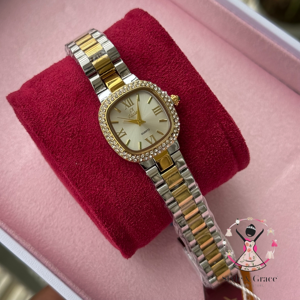 Caslex | CX- | Authentic Dual Tone | Soft Square Dial | Pearl White Dial Stone_img_3