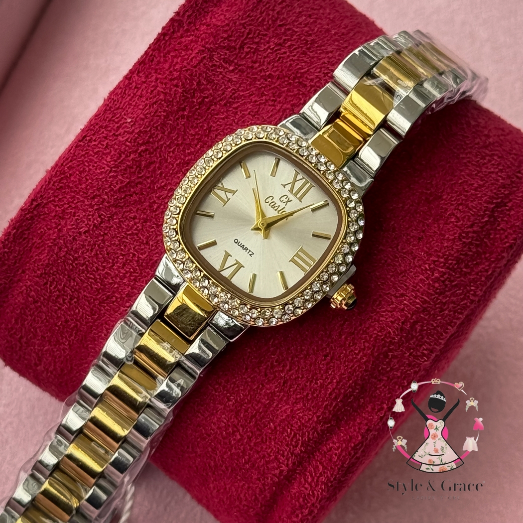 Caslex | CX- | Authentic Dual Tone | Soft Square Dial | Pearl White Dial Stone_img_4