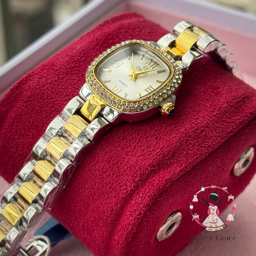 Caslex | CX- | Authentic Dual Tone | Soft Square Dial | Pearl White Dial Stone_img_5