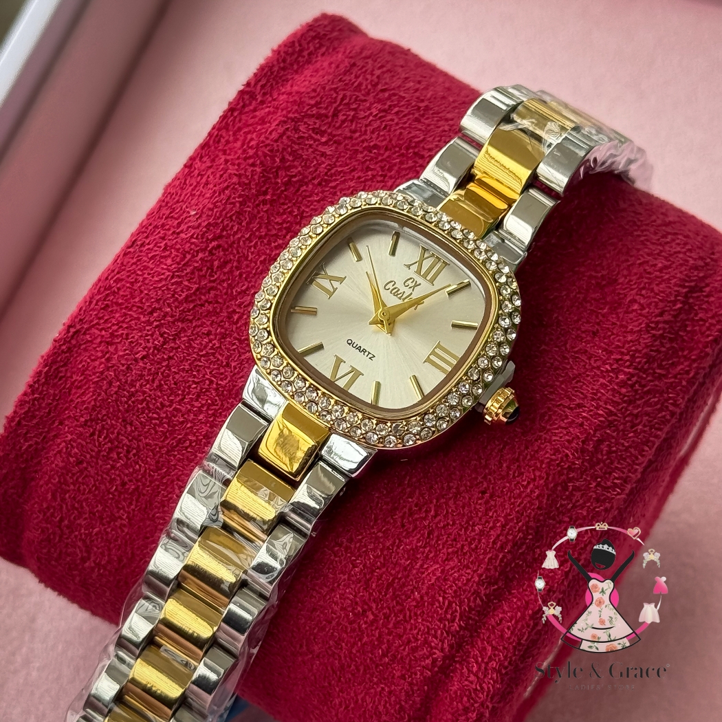 Caslex | CX- | Authentic Dual Tone | Soft Square Dial | Pearl White Dial Stone_img_6