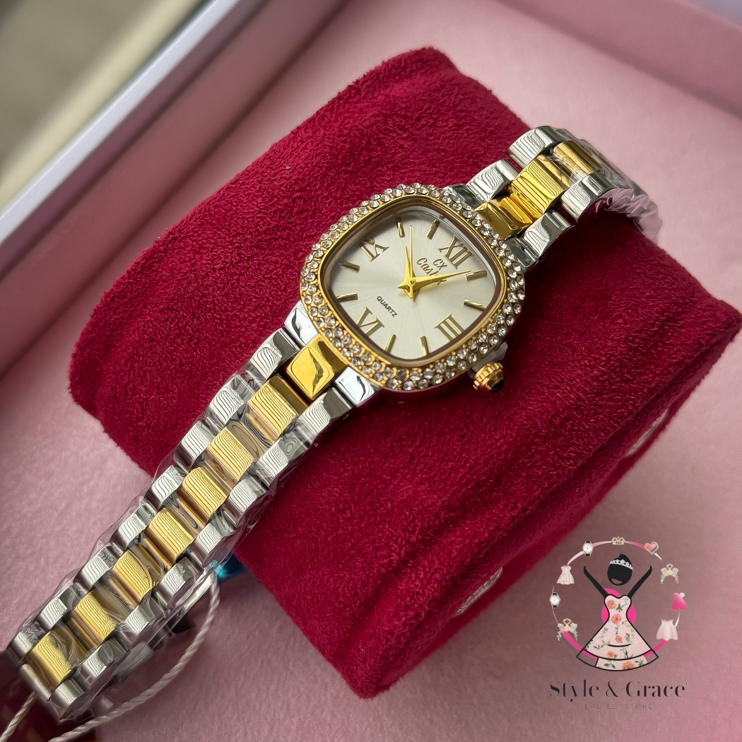 Caslex | CX- | Authentic Dual Tone | Soft Square Dial | Pearl White Dial Stone_img_8