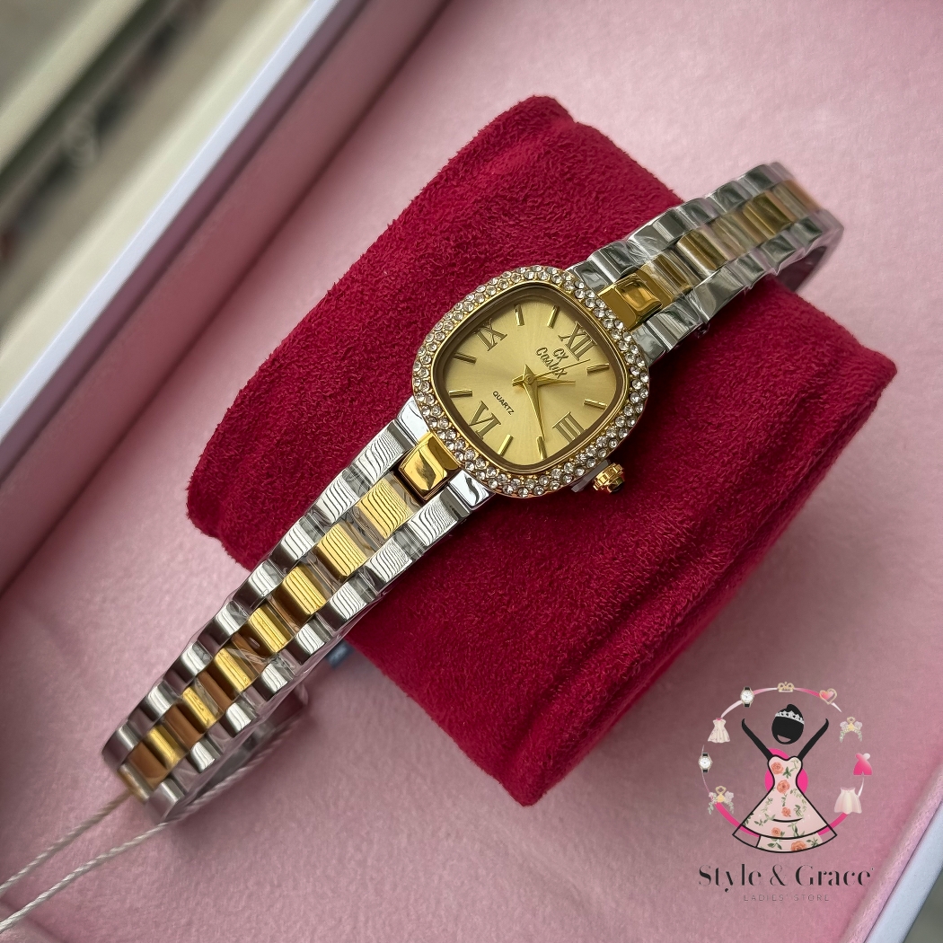 Caslex | CX- | Authentic Dual Tone | Soft Square Dial | Sunflower Gold  Dial Stone