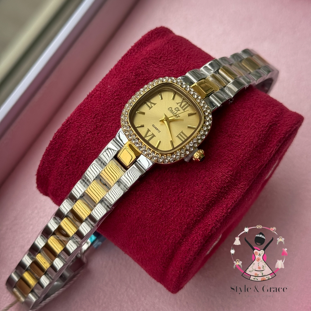 Caslex | CX- | Authentic Dual Tone | Soft Square Dial | Sunflower Gold  Dial Stone_img_1