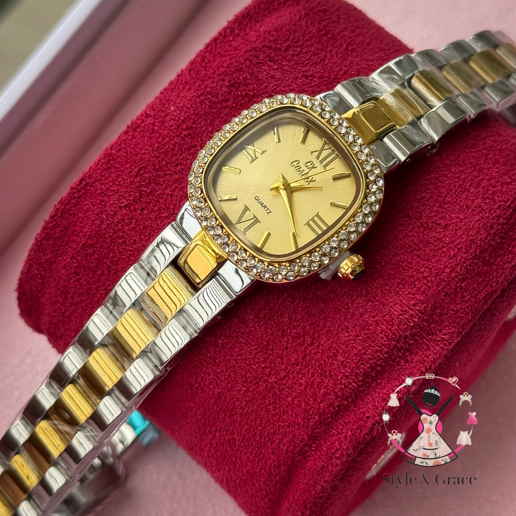 Caslex | CX- | Authentic Dual Tone | Soft Square Dial | Sunflower Gold  Dial Stone_img_2