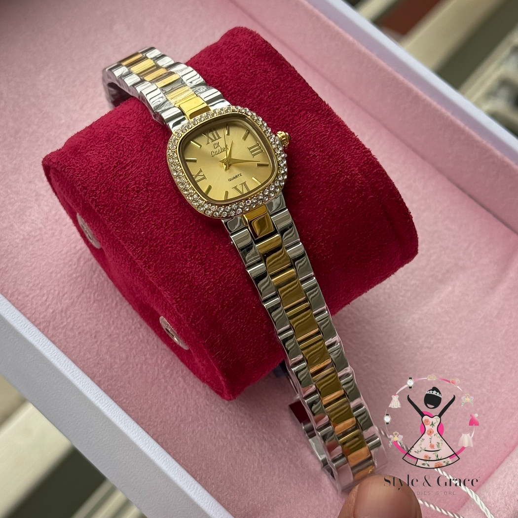Caslex | CX- | Authentic Dual Tone | Soft Square Dial | Sunflower Gold  Dial Stone_img_4