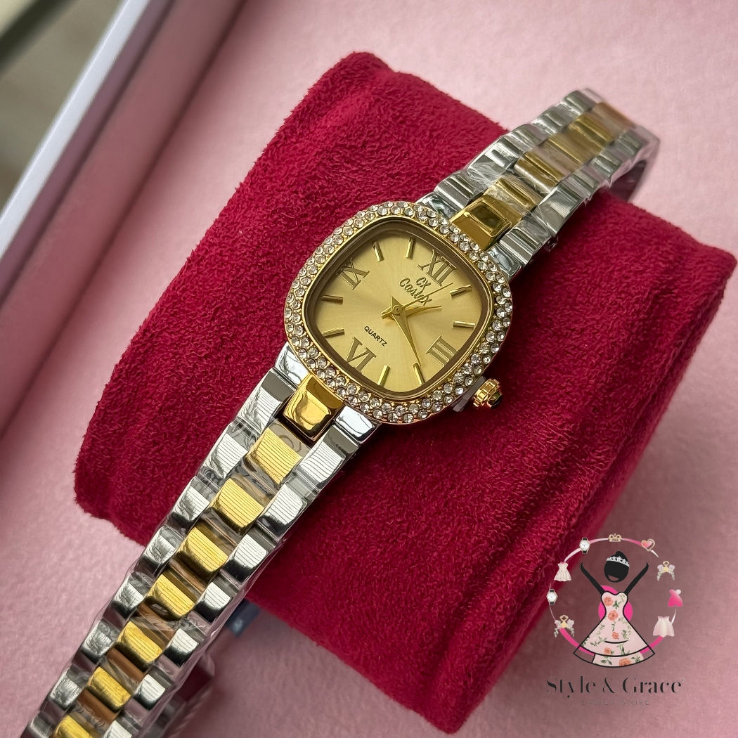 Caslex | CX- | Authentic Dual Tone | Soft Square Dial | Sunflower Gold  Dial Stone_img_5
