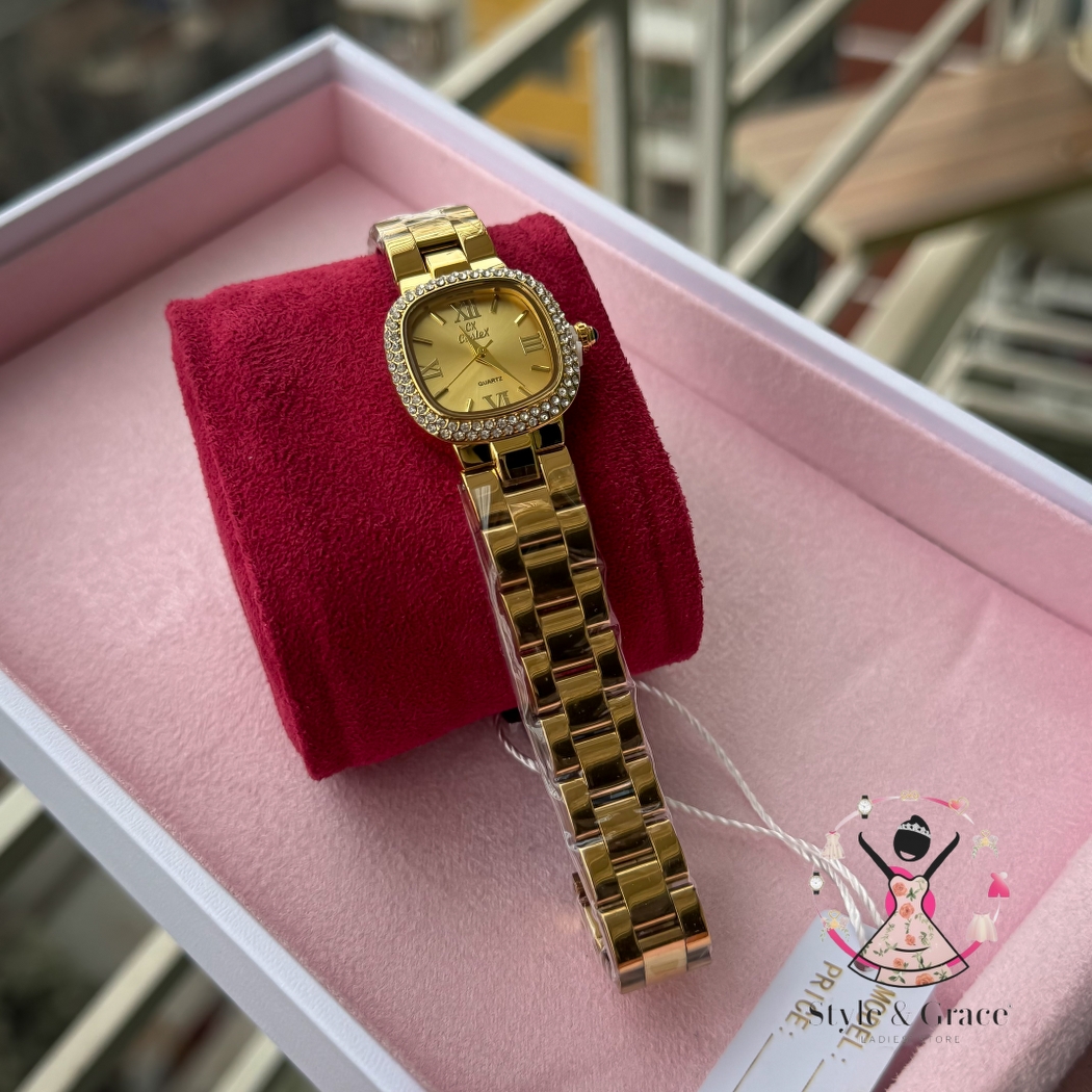 Caslex | CX- | Authentic Single Tone | Soft Square Dial | Fulll Gold