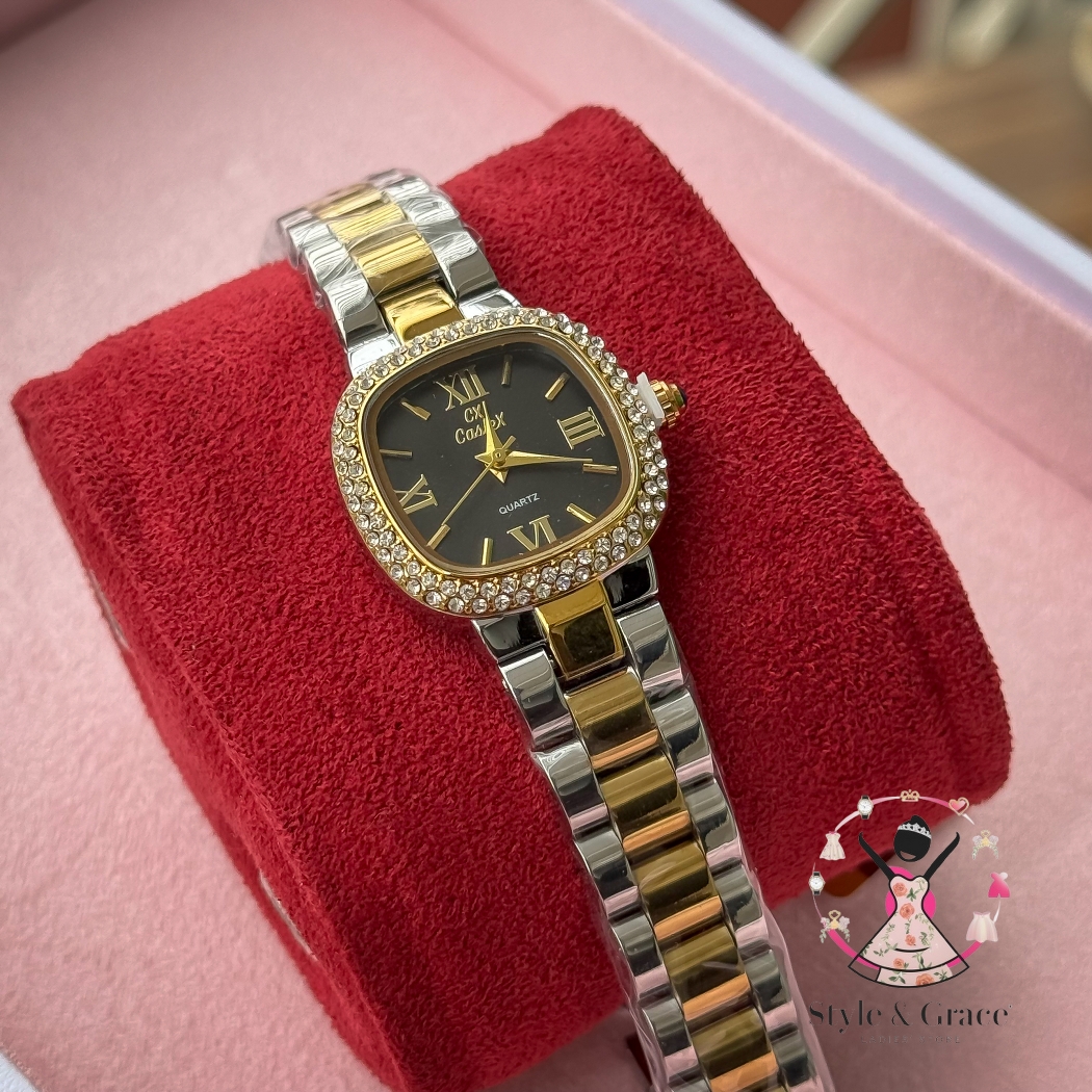 Caslex | CX- | Authentic Dual Tone | Soft Square Dial | Black Dial Stone_img_1