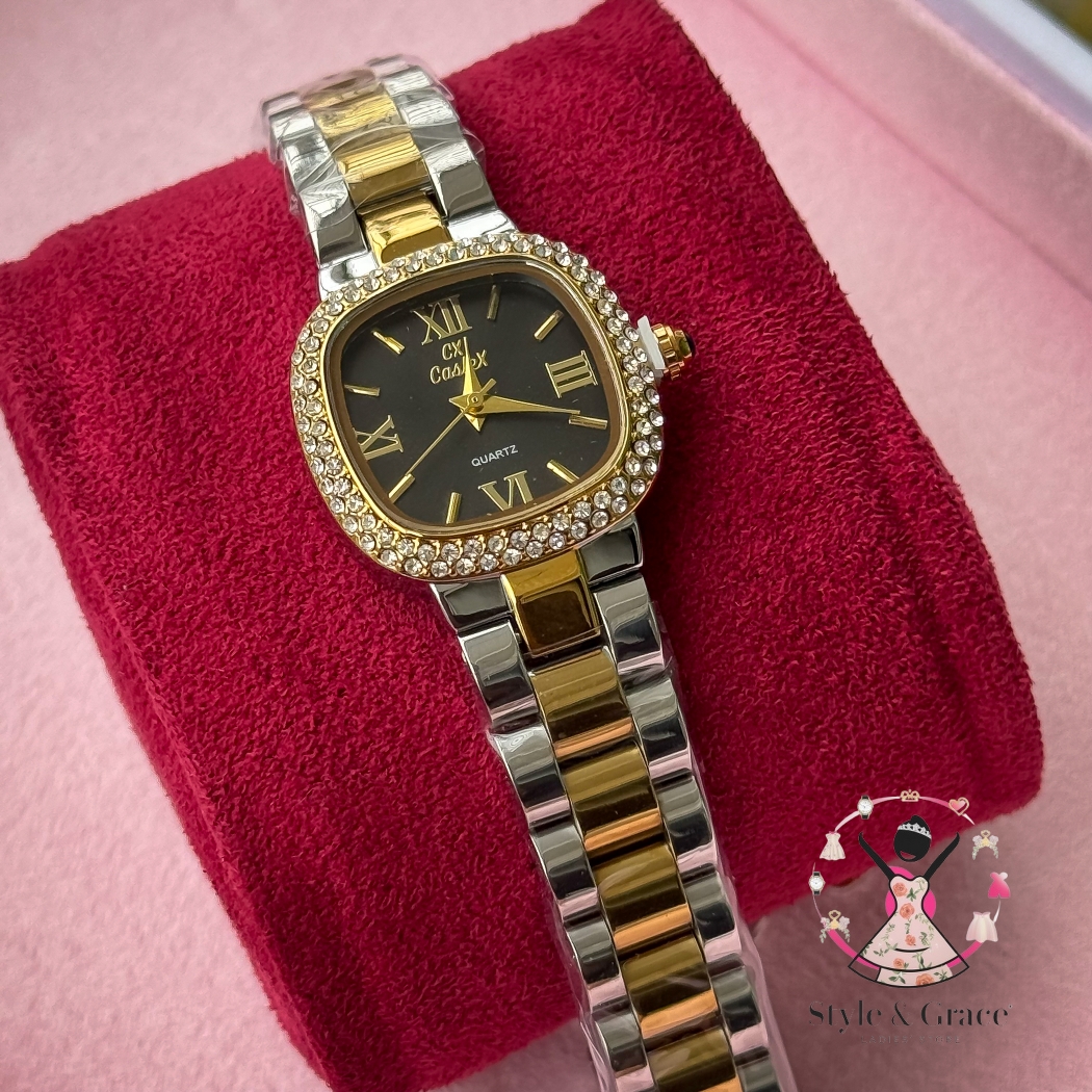 Caslex | CX- | Authentic Dual Tone | Soft Square Dial | Black Dial Stone_img_5