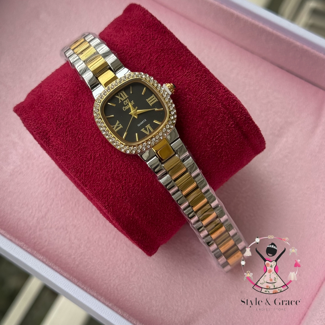 Caslex | CX- | Authentic Dual Tone | Soft Square Dial | Black Dial Stone_img_8