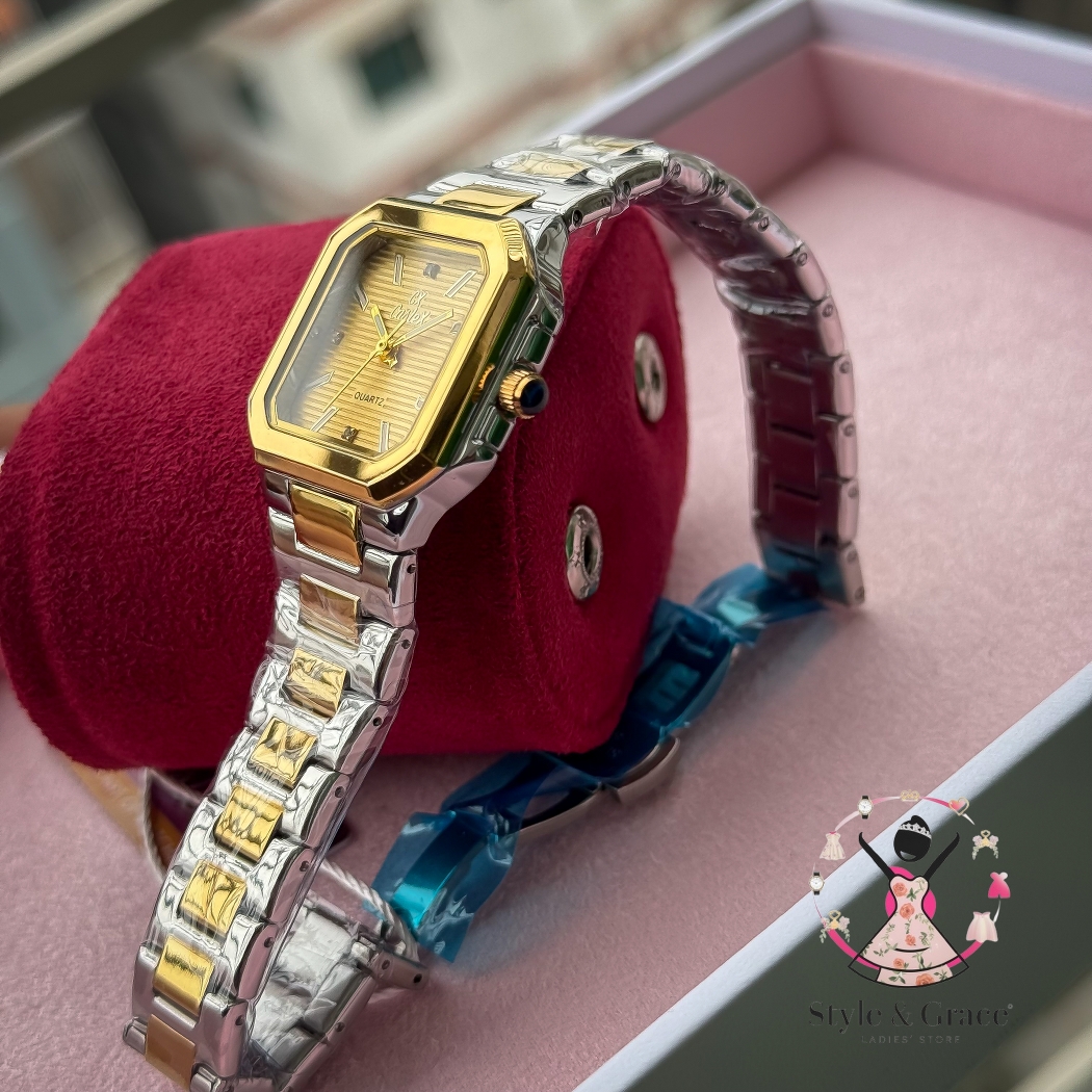 Caslex | CX- | Authentic Dual Tone | Cartier Shape | Square Dial | Sunflower Gold Dial_img_6