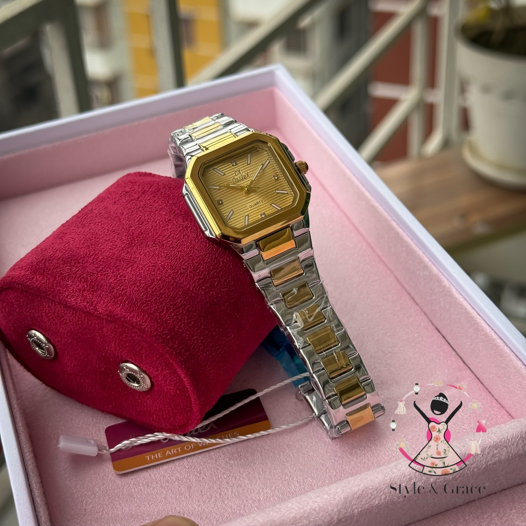 Caslex | CX- | Authentic Dual Tone | Cartier Shape | Square Dial | Sunflower Gold Dial_img_9