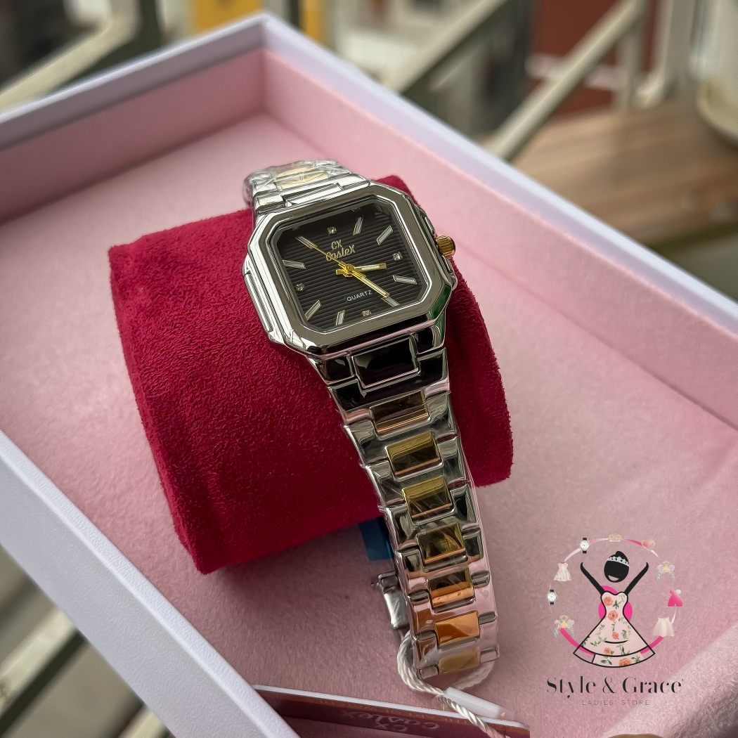 Caslex | CX- | Authentic Dual Tone | Cartier Shape | Square Dial | Black Dial_img_6